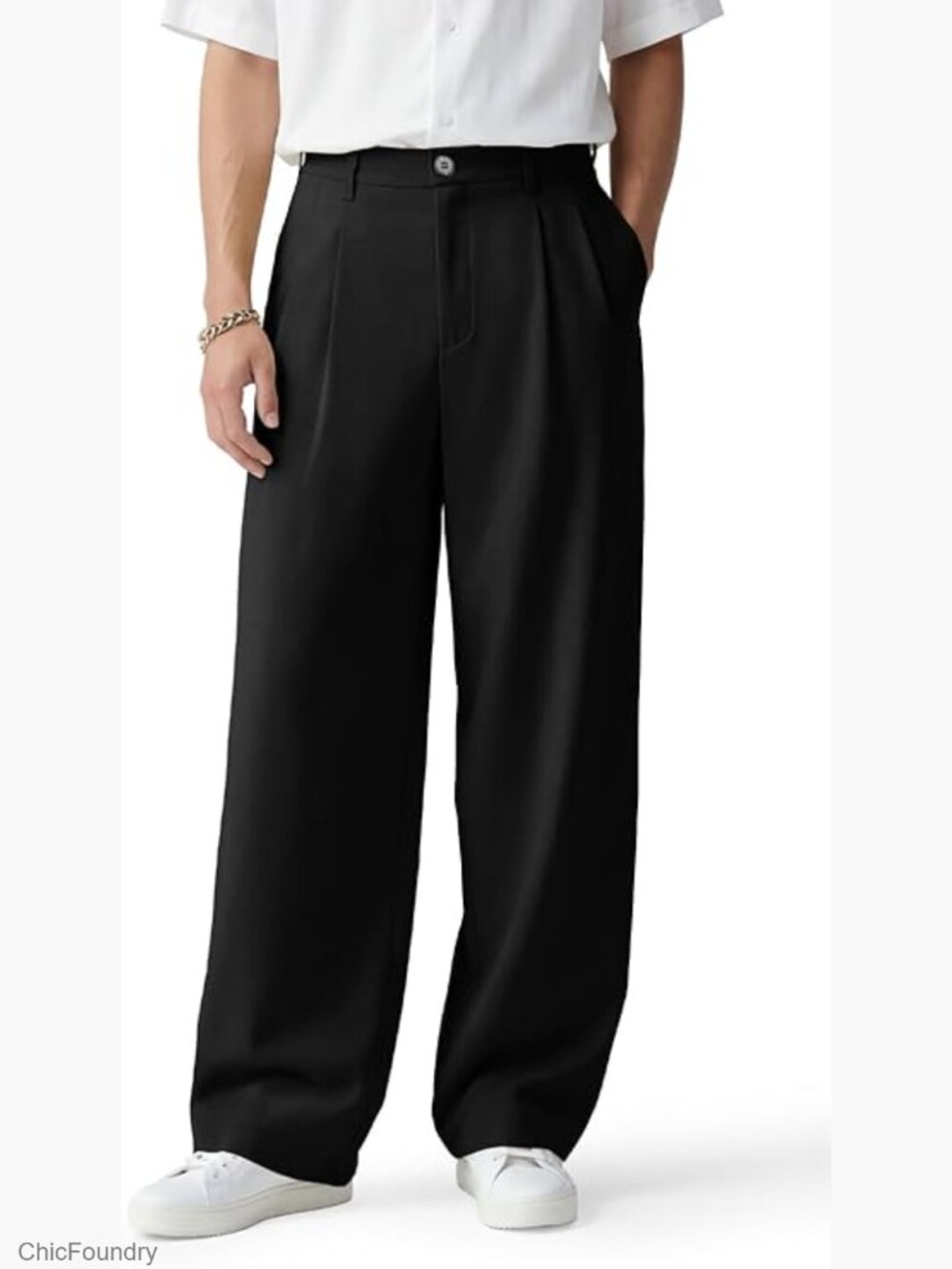 Mens Casual Pants Loose Fit Slacks with Belt Loops